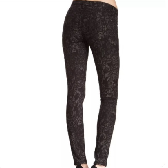 7 For All Mankind skinny in the floral flocked velvet dark denim jean. - Picture 2 of 6